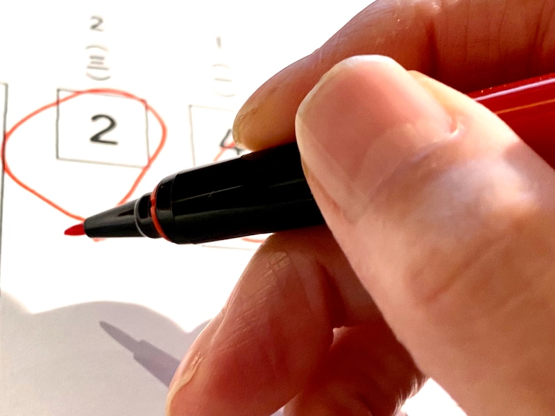 採点ペンで採点中