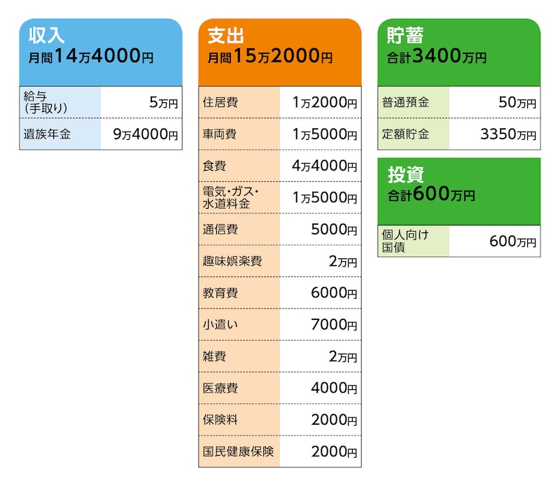 相談者「オトナブルー」さんの家計収支データ