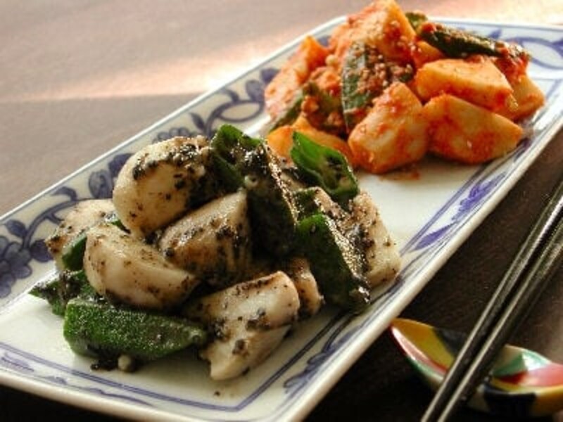 里芋とオクラで、酒の肴になるごま和え2種