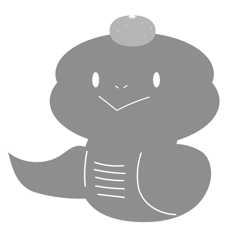 みかんをのせたヘビのイラスト（モノクロ）