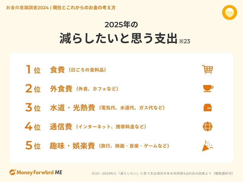 2025年の減らしたいと思う支出ランキング