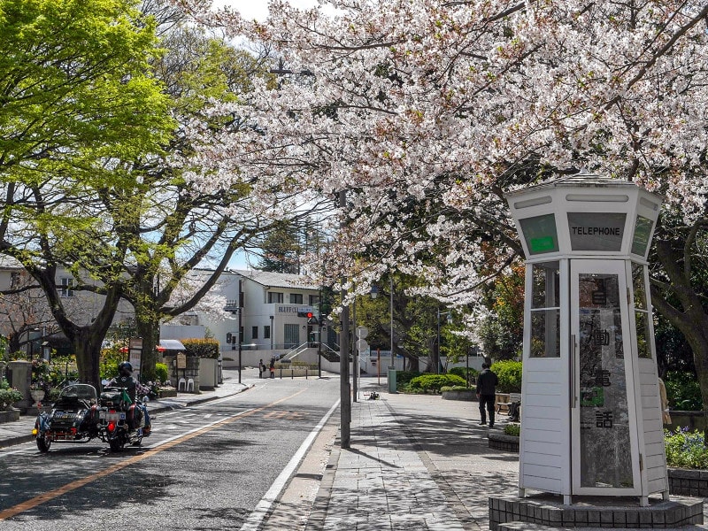 山手234番館の向かい側にはレトロな電話ボックスがあります(2019年4月5日撮影)