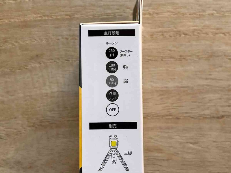 点灯段階は消灯（OFF）、点滅、弱、強、ブースター