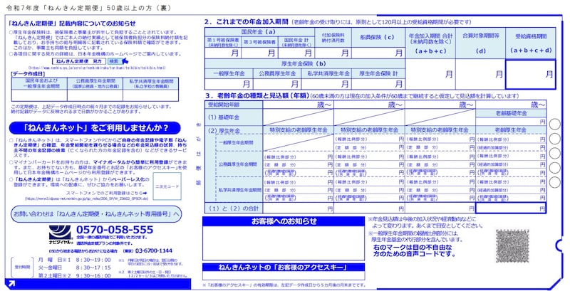 出典：ねんきん定期便（ハガキ）サンプル　50歳以上