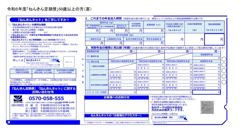 出典:「ねんきん定期便」50歳以上(裏)