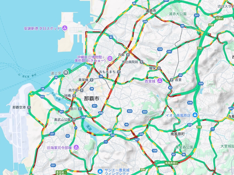 金曜 午後6時前の混雑状況はさらに広範囲に(Map data ©2025 Google, ZENRIN)