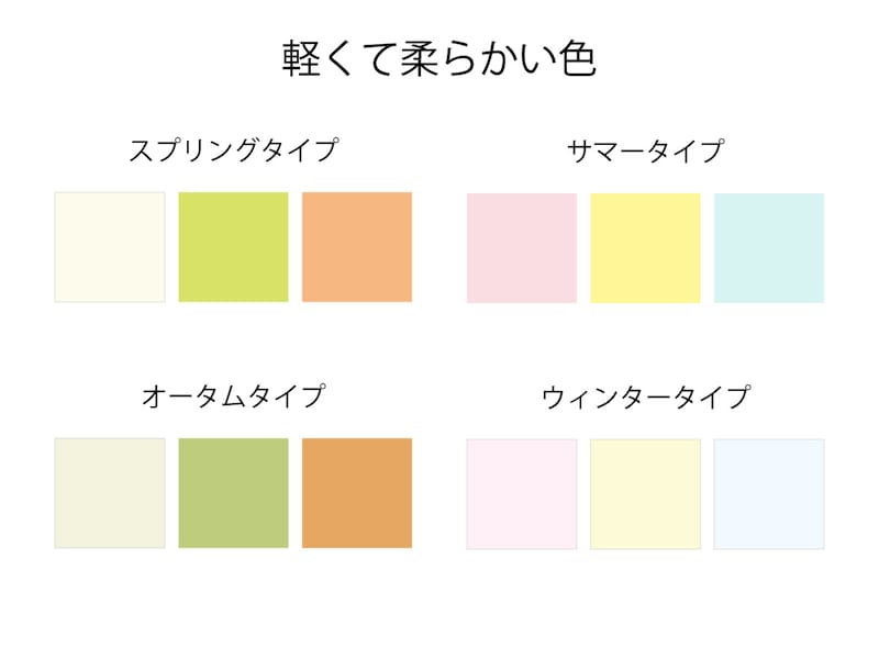 パーソナルカラーのタイプ別、軽く柔らかい色