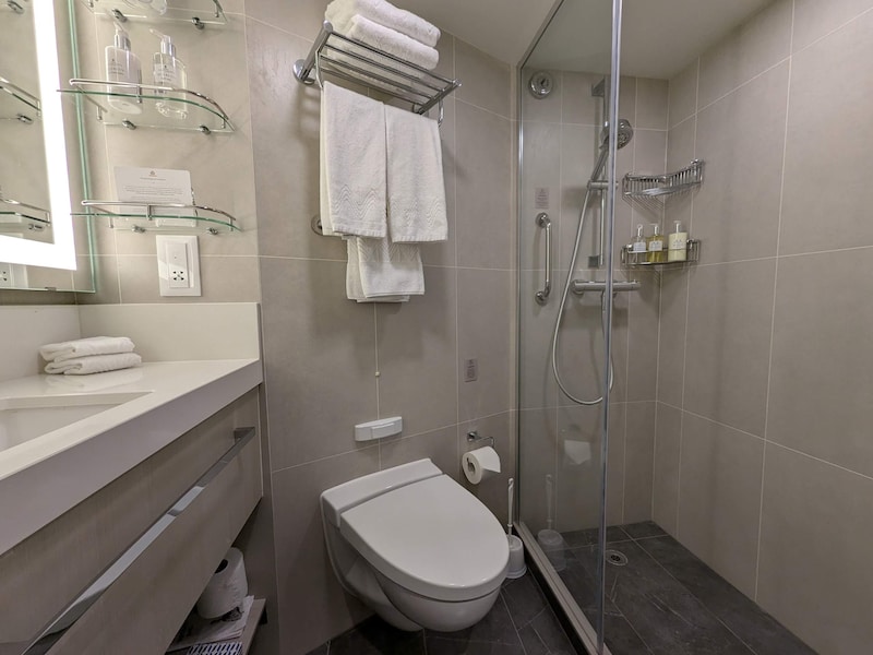 シャワーはガラス製の扉で使いやすい