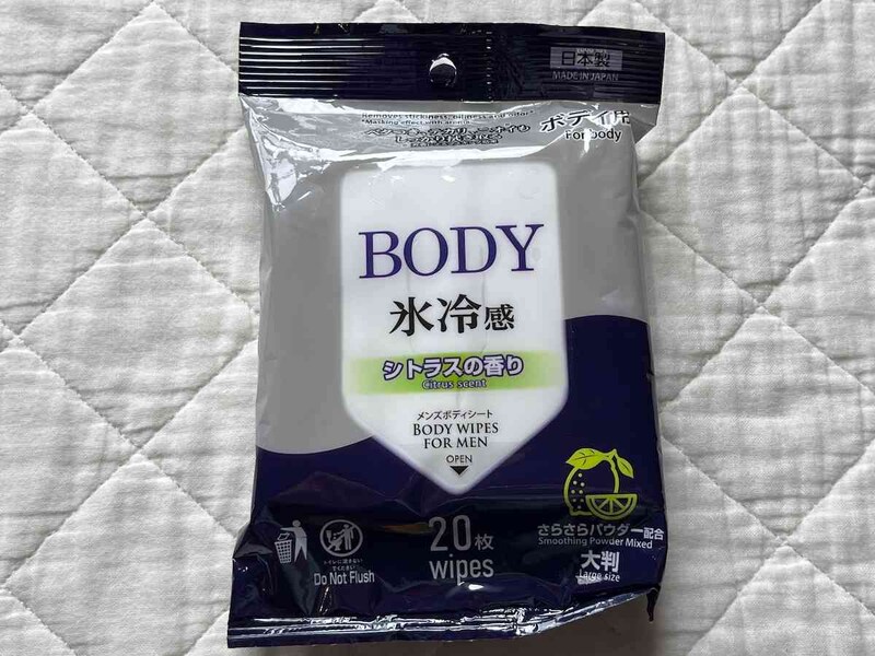ダイソーの「メンズボディシート（シトラスの香り、20枚）」