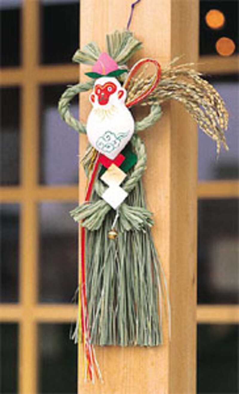 えと縄/申・福桃 棒飾り