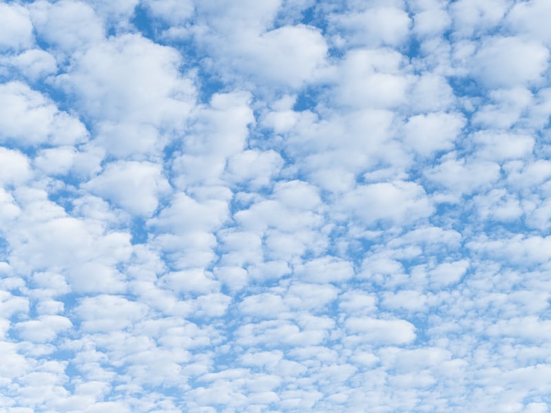 【ひつじ雲】羊の群れを思わせる雲で、うろこ雲より塊が大きい。中高度にできる高積雲