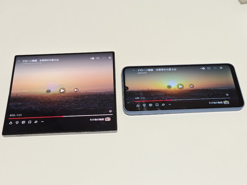 動画視聴の比較(横型折り畳みスマホと通常サイズスマホ)