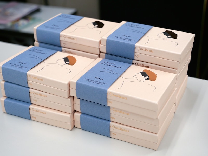 「メゾン・コンスタンティ」アソート6個箱(6個入、4752円)は、かわいらしいベレー帽型のショコラ ※日本初上陸、西武・そごう限定販売