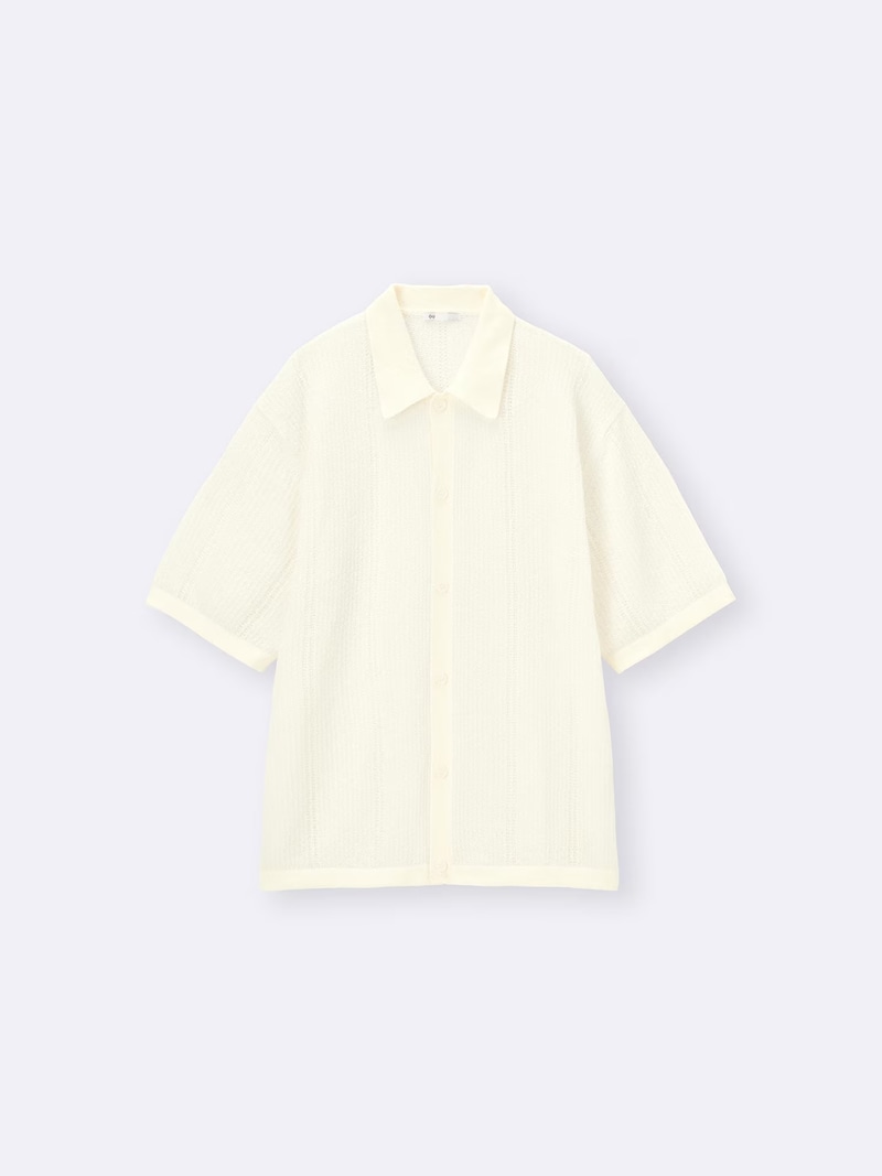 ジーユー　ウォッシャブルブークレニットシャツ（5分袖）2490円（税込）