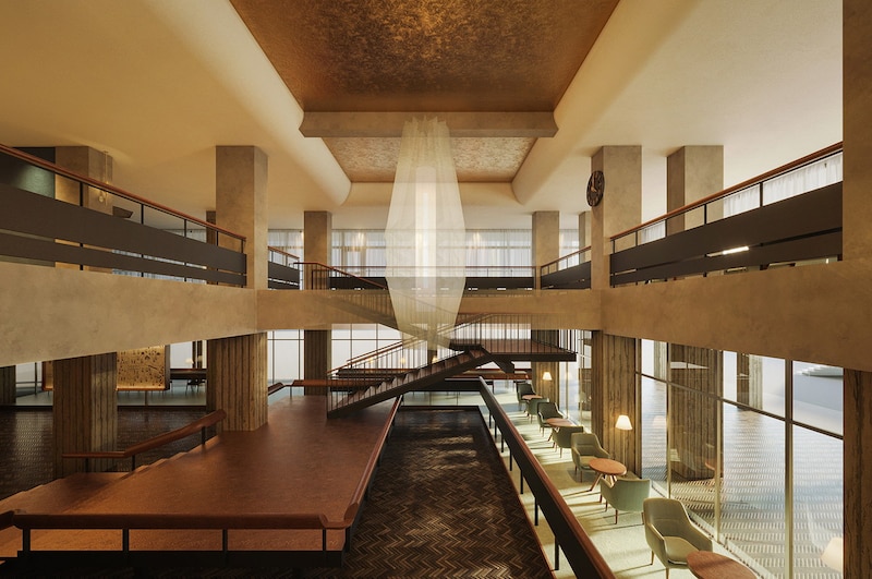 「OMO7横浜 by 星野リゾート」のパブリックスペース「OMOベース」のシンボリックな大階段（提供画像）