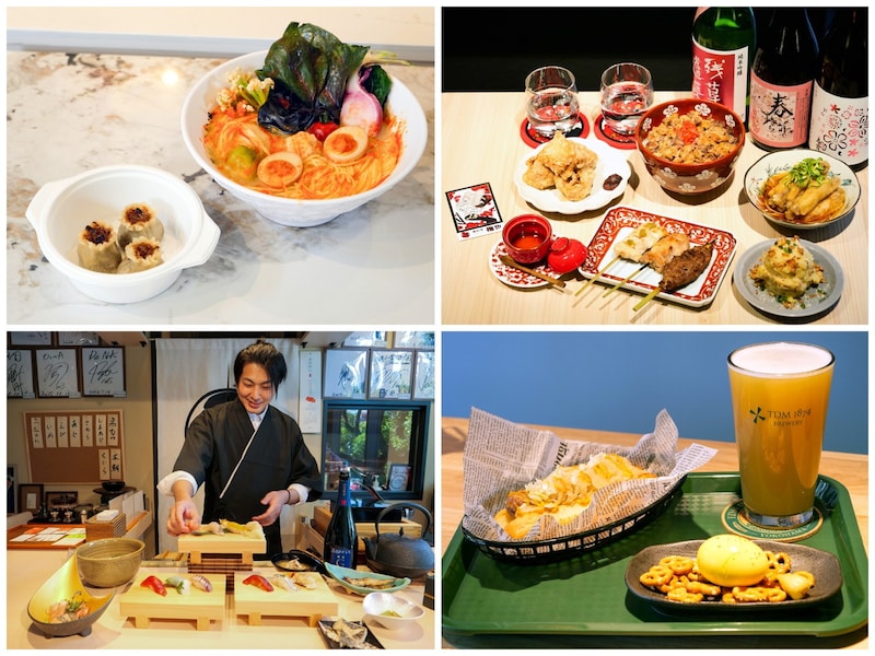 上左：馬姐 麻辣湯 上右：鳥料理 梅や 下左：寿司しんたろう 下右：TDM 1874 Brewery Kannai Taproom
