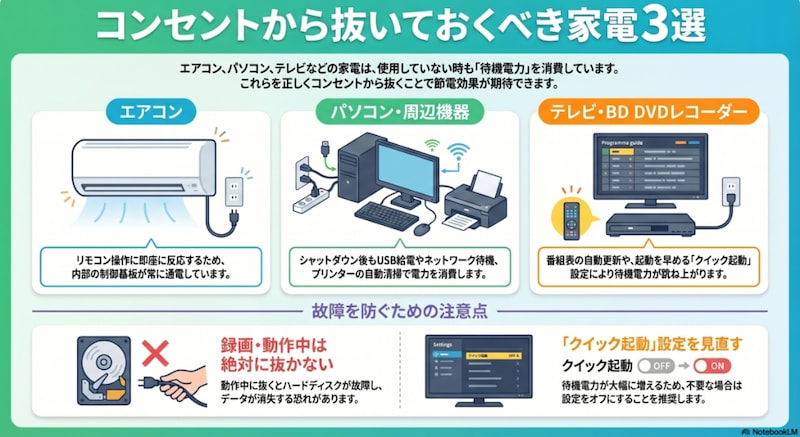 コンセントから抜いておくべき家電3選