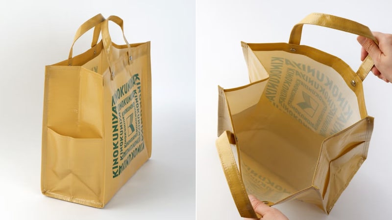 「ピクニックシートバッグ」はサイドポケット（左）付き。内側にはスナップボタン（右）が！（画像出典：紀ノ国屋）