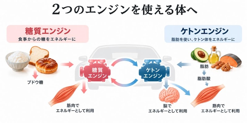 人の体は2つのエンジンがハイブリッドカーのように回っている