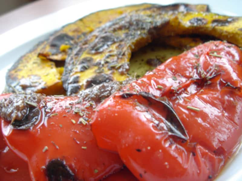 焼きかぼちゃとピーマンのアンチョビソース