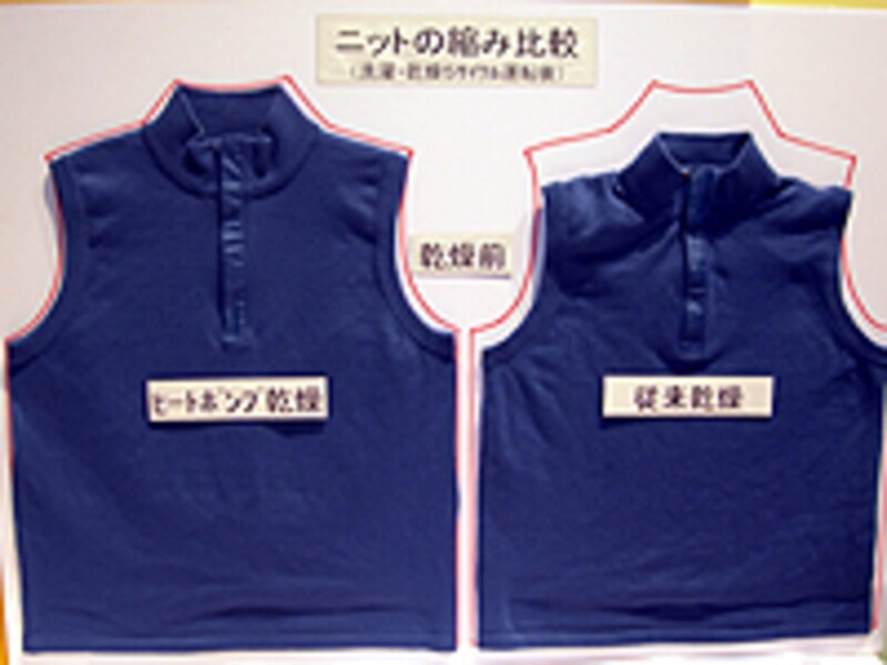 ニットの縮み比較の展示
