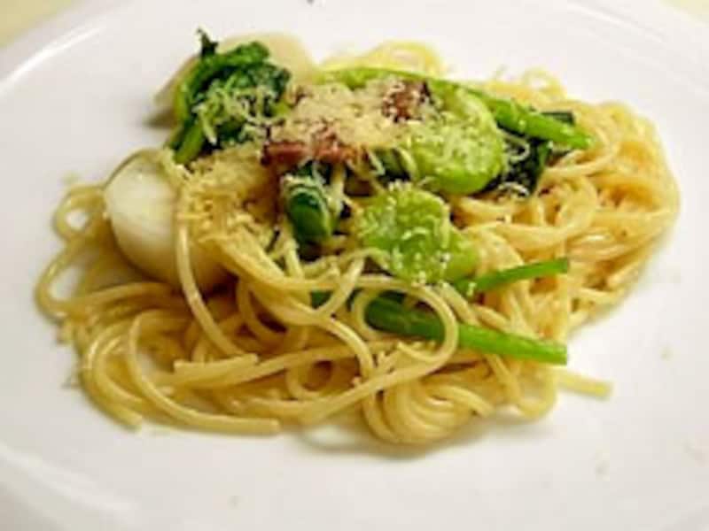 古代小麦パスタの春野菜あえ