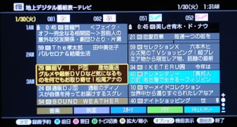 デジタル放送EPG番組表