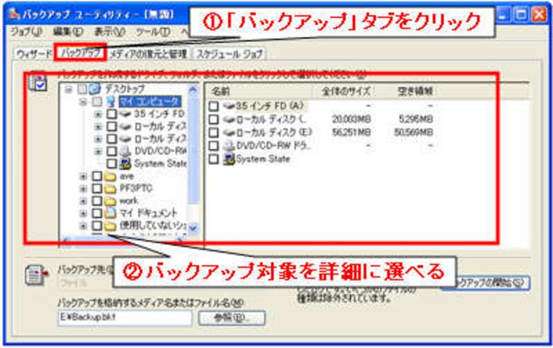 詳細バックアップ