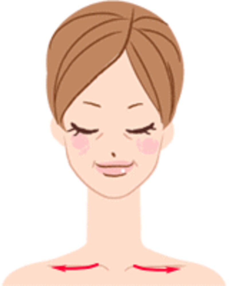 アゴ(唇の中央あたり)に両手の人差し指&中指&薬指を置き、唇の端から目の中央の下あたりまで指を滑らせる