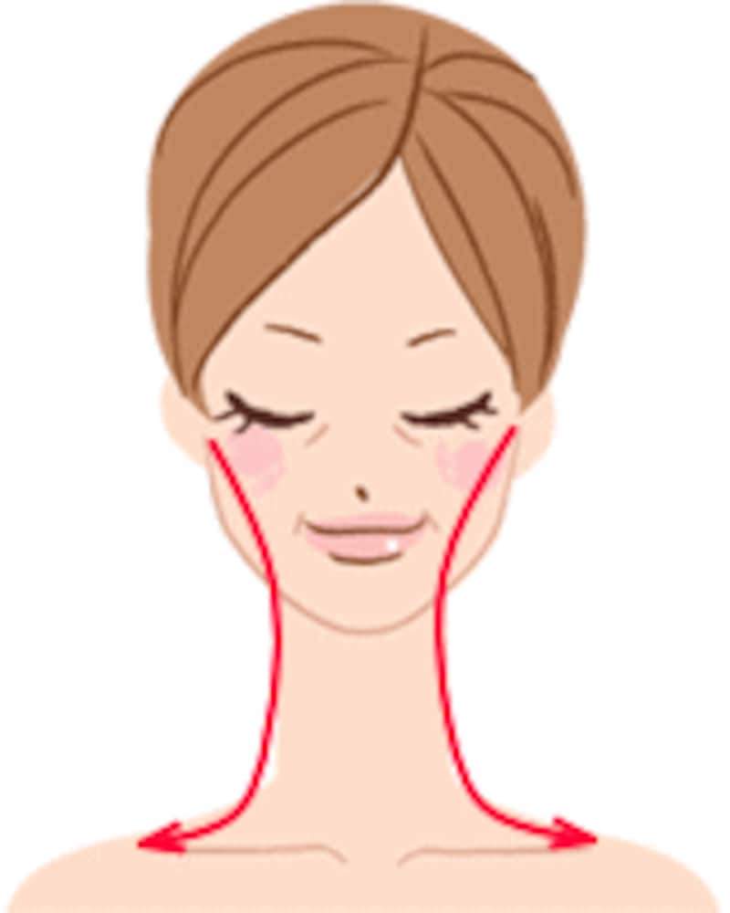 耳の前→首筋→鎖骨と指を滑らせていきます。