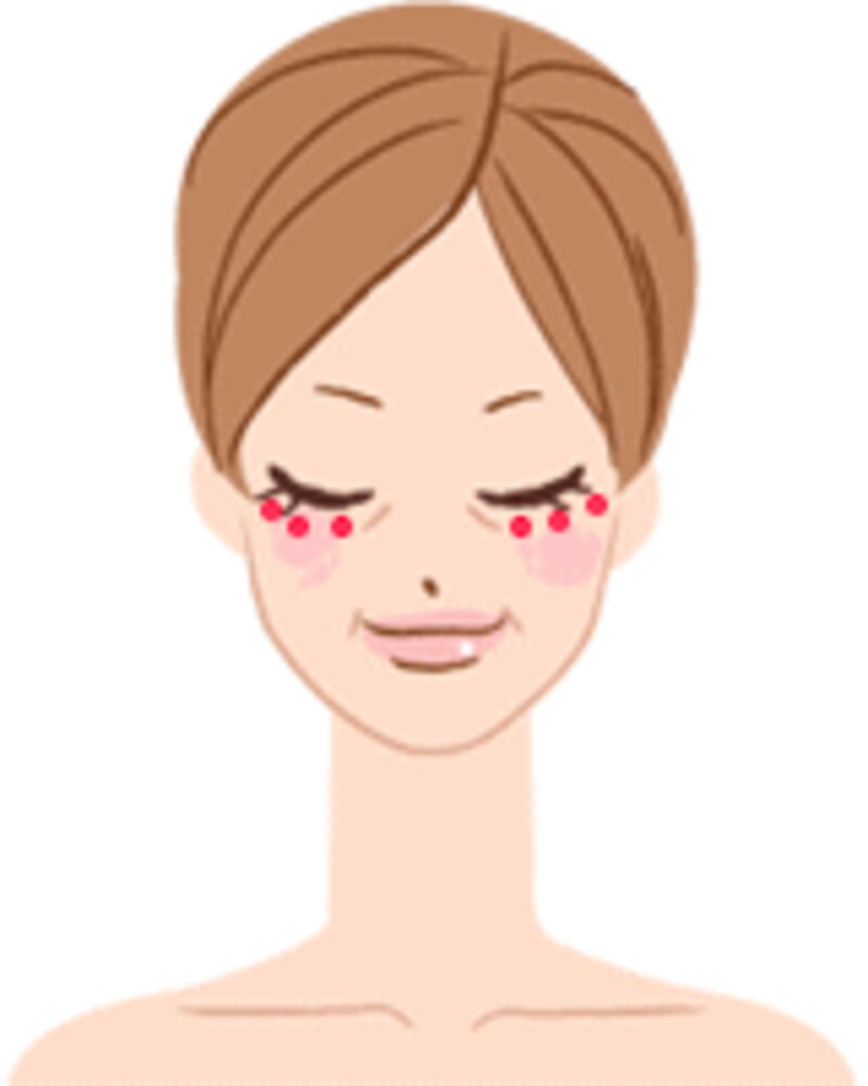 目の下の骨のキワを３点くらい内側から外側に向かって押します。