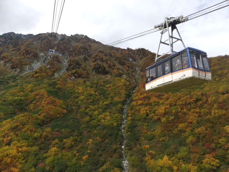 立山ロープウェイと立山連峰の紅葉