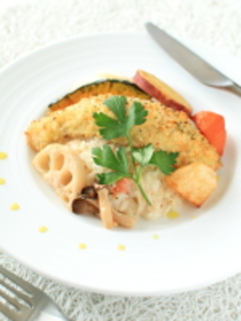 【秋鮭リゾット 香草パン粉焼のせ】レシピへリンク！