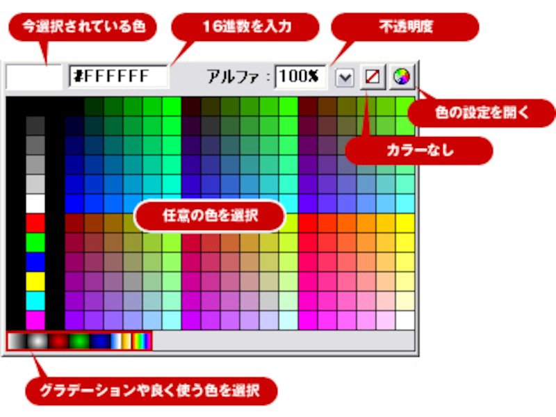カラーパレットでは任意の色を選択できる