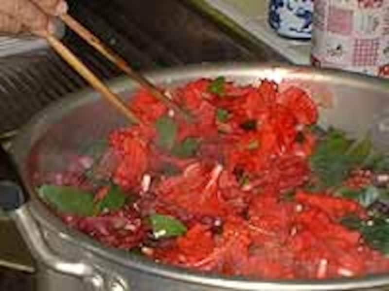 赤花のエキスを抽出します