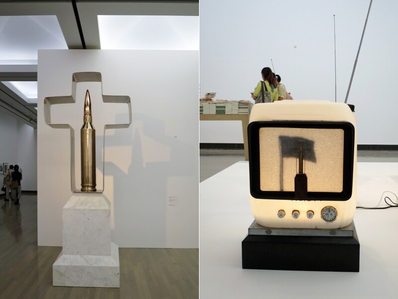 同じ十字架を発見!undefined左:エドワード&ナンシー・キーンホルツ《ビッグ・ダブル・クロス》1987-1989undefined右:エドワード&ナンシー・キーンホルツ《ダブル・クロス・テレビ》1987