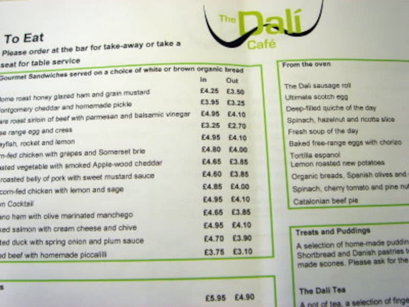 The Dali Cafe menu