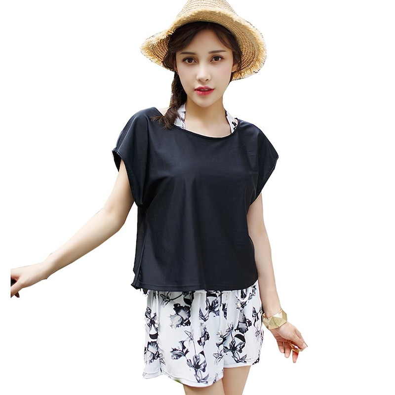Angelluna 水着 体型カバー レディース タンキニ Tシャツ付 4点セット