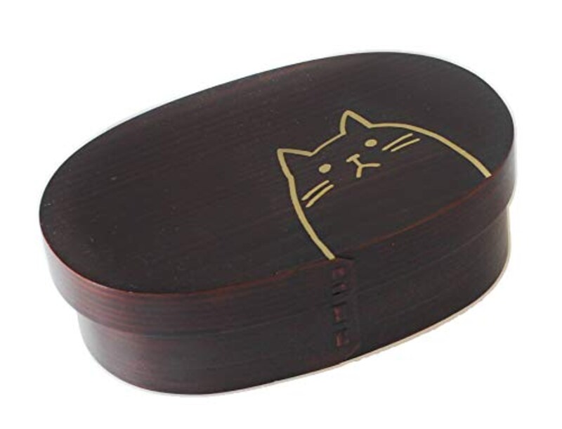 藤代工芸,曲げわっぱ 小判弁当箱(中) ねこ