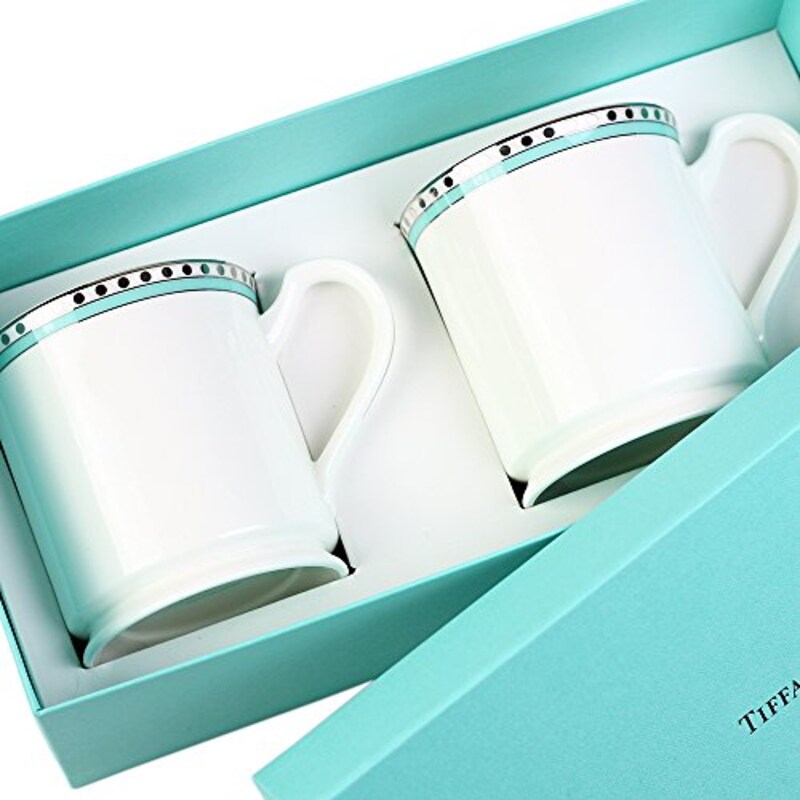 TIFFANY&Co(ティファニー),ペアマグカップ【名入れ対応可】,プラチナ ブルー バンド