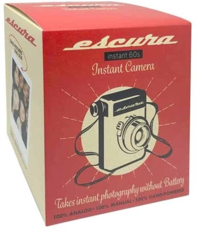 ESCURA ,instant 60s 手回しチェキカメラ FUJIFILM instax mini対応 オレンジ
