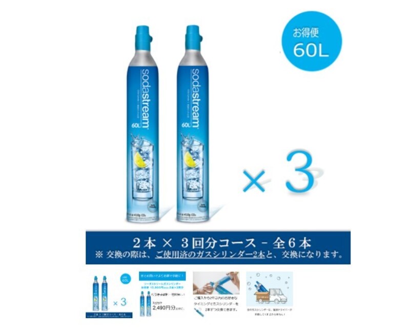 sodastream(ソーダストリーム),ソーダストリーム ガスシリンダー 60L お得便 2本×3回分