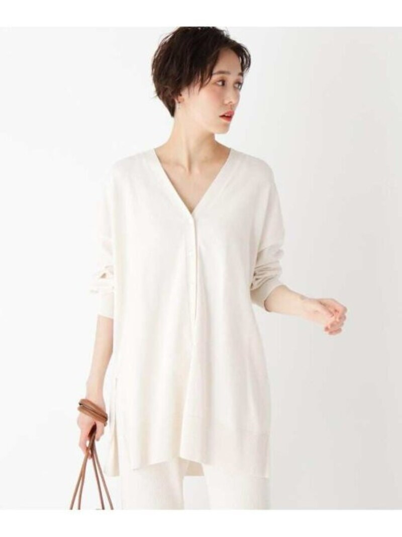 OPAQUE.CLIP,Lux organic cotton 天竺編みVネックロングカーディガン