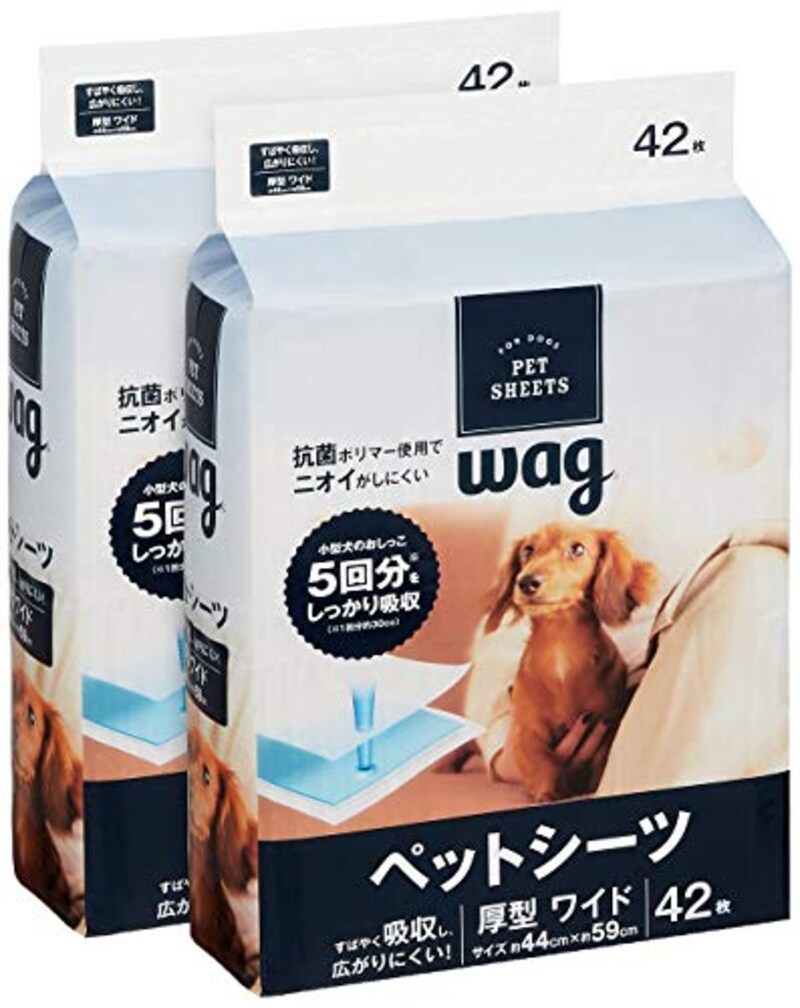ワグ,ペットシーツ 厚型 ワイド 42枚x2袋【Amazonブランド】
