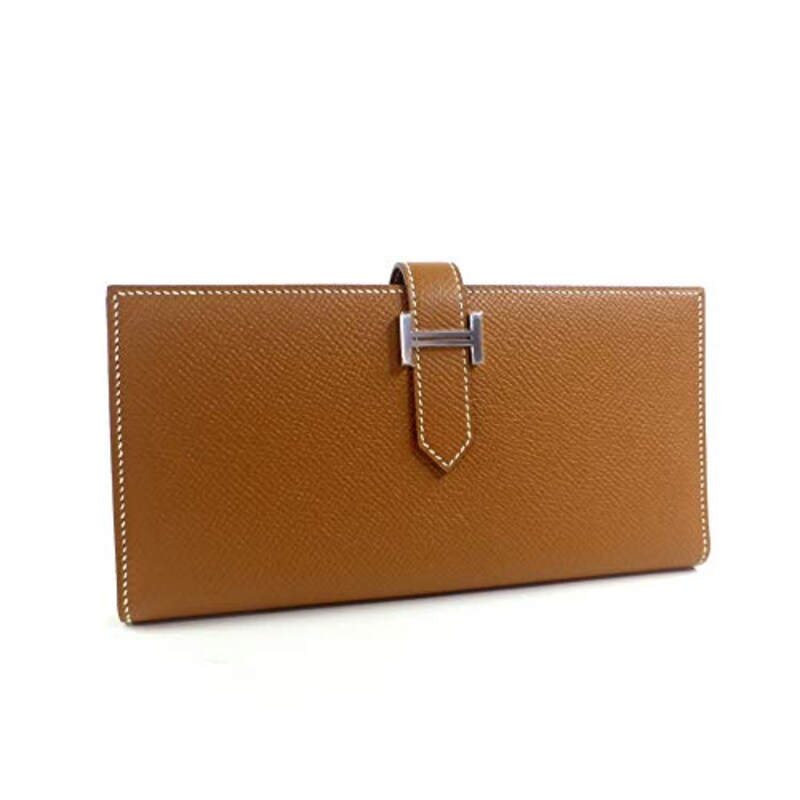 HERMES(エルメス),二つ折り 長財布 ベアン スフレ ヴォーエプソン ゴールド D刻 SV