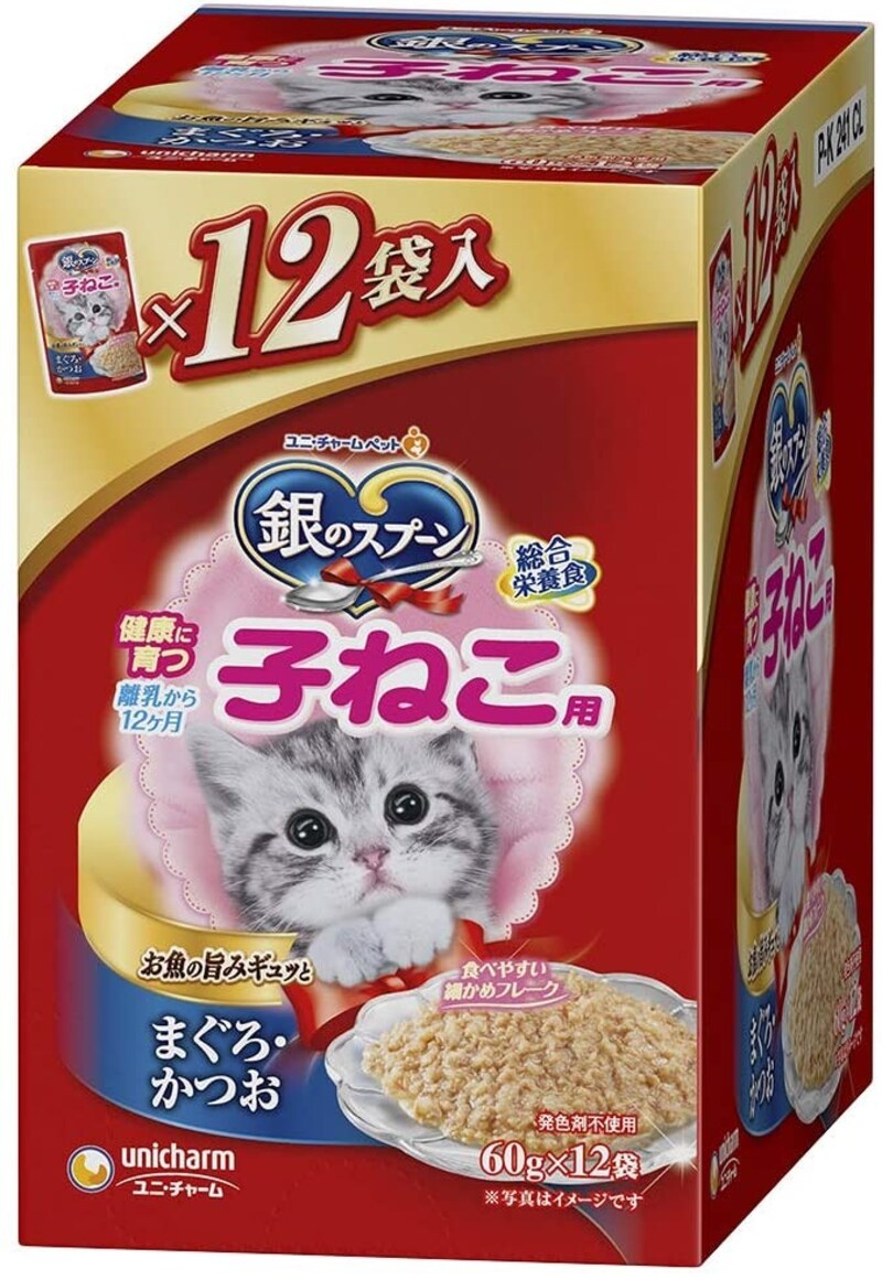 銀のスプーン,パウチ 健康に育つ子猫用まぐろ・かつお 60g×12個