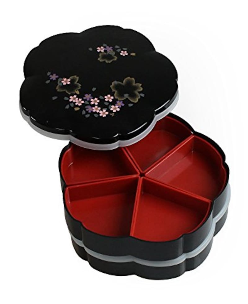 紀州漆器,桜型黒塗さくら 2段オードブル重箱