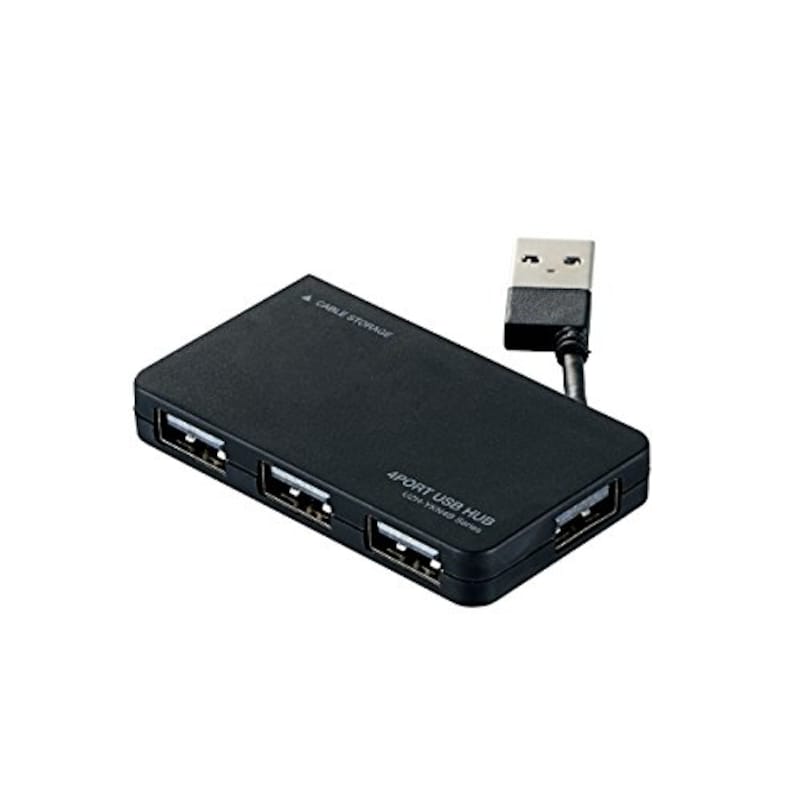 ELECOM（エレコム）,USB2.0ハブ（ケーブル収納タイプ）,U2H-YKN4BBK