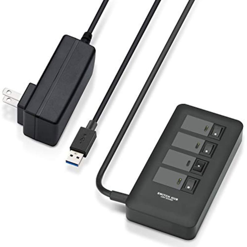 ELECOM（エレコム）,USB3.0対応個別スイッチ付き4ポートUSBハブ,U3H-S409SBK