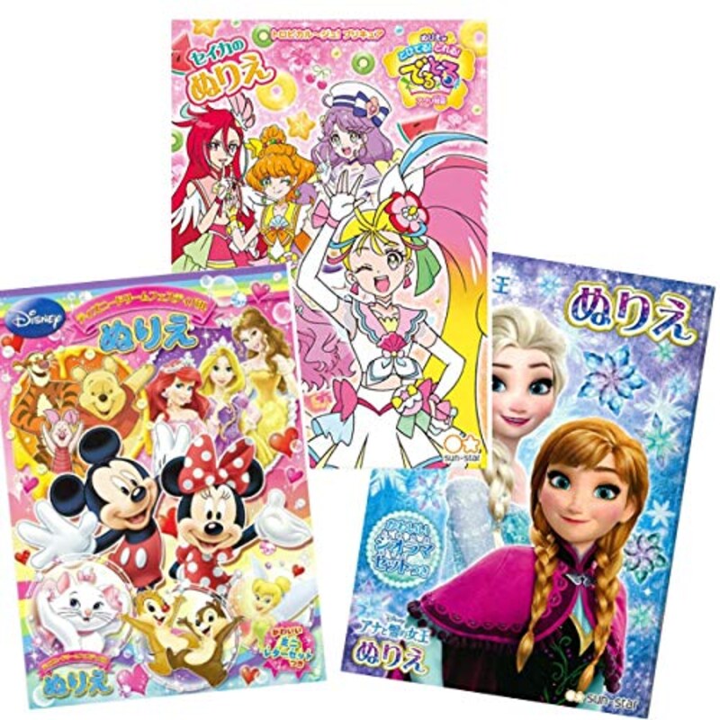 AN-005,キャラクター ぬりえ 女の子向け 3冊セット プリキュア ディズニー アナ雪